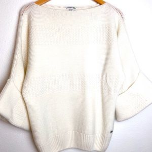 Lacoste ivory wool knit sweater 3/4 kimono sleeve